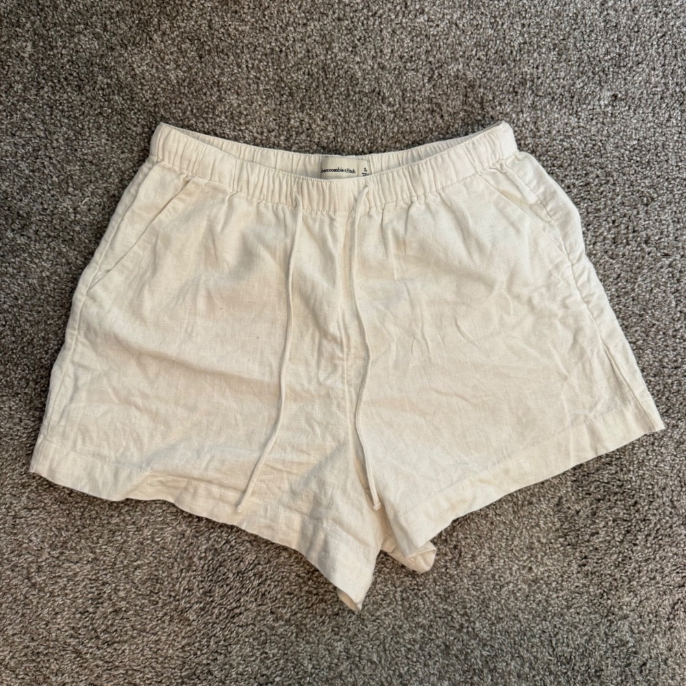 Coastal Boho Abercrombie Linen Blend Pull On Shorts Small Cream